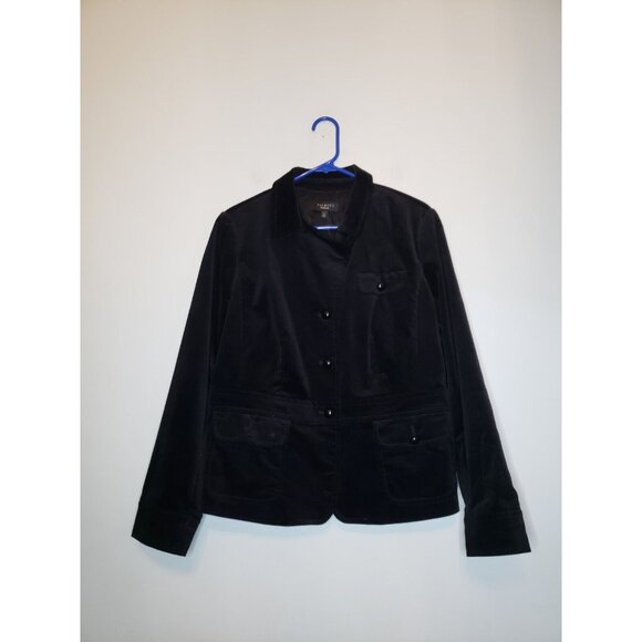Talbots Jackets & Blazers - Talbots Womens 12 Velvet Jacket Button Front Black Long Sleeve Pocket Stretch